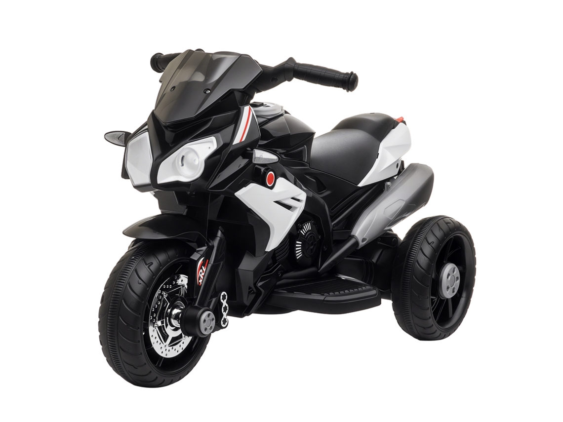 Motocicleta 3 Rodas 6v 3km/h Para 3-5 Anos, Luz E Som, 25kg, Preto/branco
