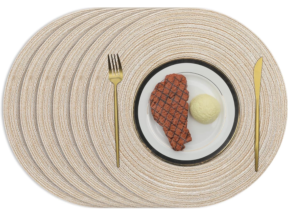 Posavasos Redondos Tejidos Beige, 6 Unidades, 38 Cm