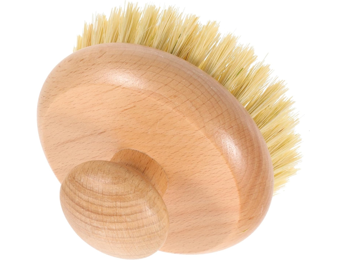 Escova De Banho Redonda Com Cabo Madeira, Escova De Limpeza Portátil Em Material Sintético, Remove Células Mortas E Cria