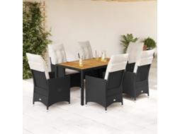 Conjunto 7 Peças Jantar P/ Jardim C/ Almofadões Vime Pe Preto Dkd Home Decor