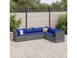 Vidaxl 6 Pcs Conjunto Lounge De Jardim C/ Almofadões Vime Pe Cinzento