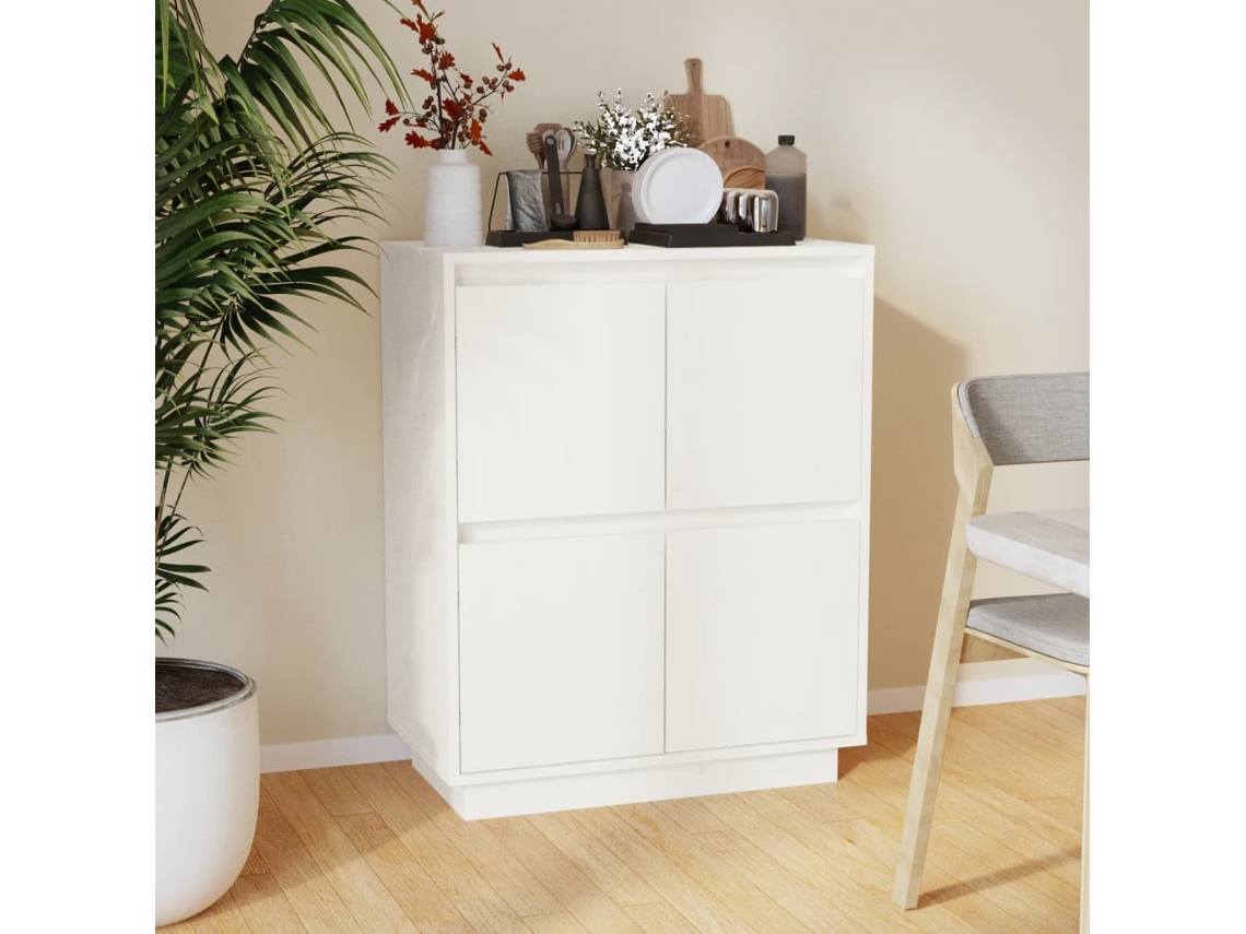 Vidaxl Aparador 60x34x75 Cm Madeira De Pinho Maciça Branco