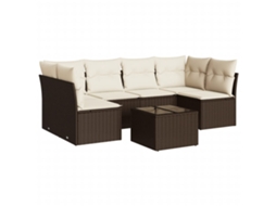 Conjunto de 7 Sofás de Jardim com Almofadões Vime Pe Castanho MAISON EXCLUSIVE (7 pcs)
