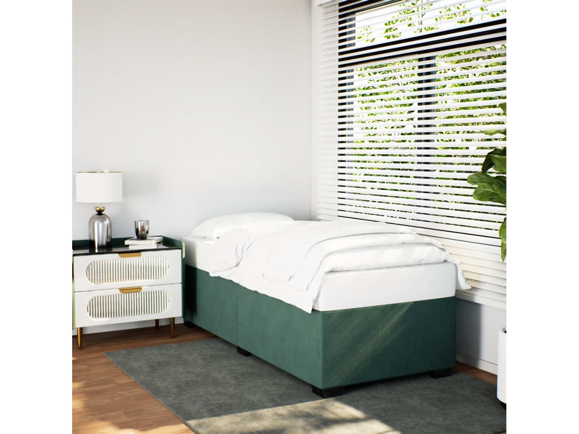 Estrutura De Cama Sem Colchão 90x190 Cm Veludo Verde-escuro