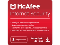 Software MCAFEE Internet Security (3 Dispositivos - 1 Ano - PC, Mac, Smartphone e Tablets - Formato Digital)