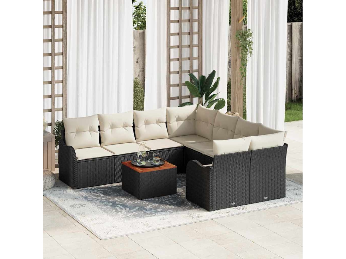 Vidaxl Conjunto de Sofá de Jardim 9 Pcs Preto e Creme Vime Pe