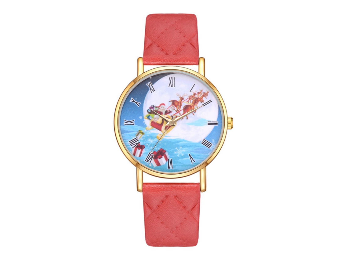 Relógio de Pulso Feminino Fashion com Pulseira de Couro Pu e Movimento de Quartzo Vermelho