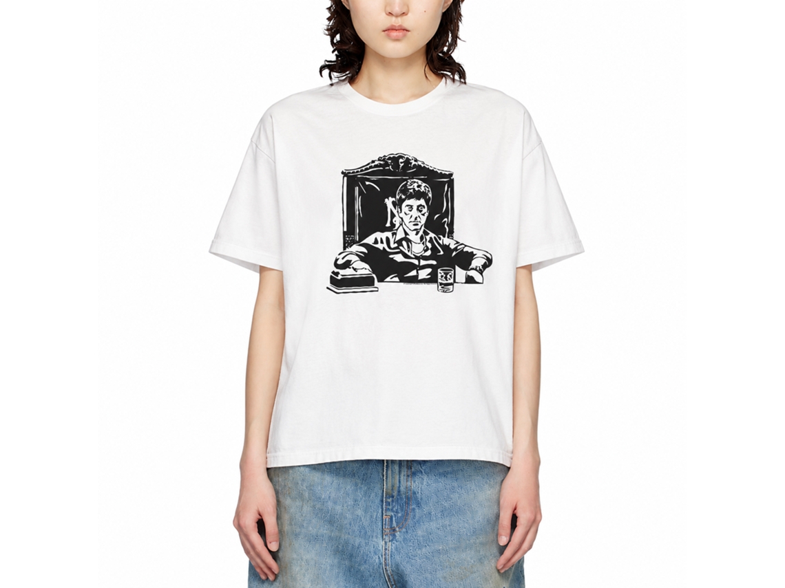 Rockinstone Scarface Movie Tonyatdesk White Adult T-shirt Size:xl