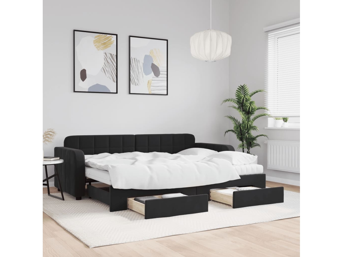 Sofá cama con cajones 80x200 cm terciopelo negro