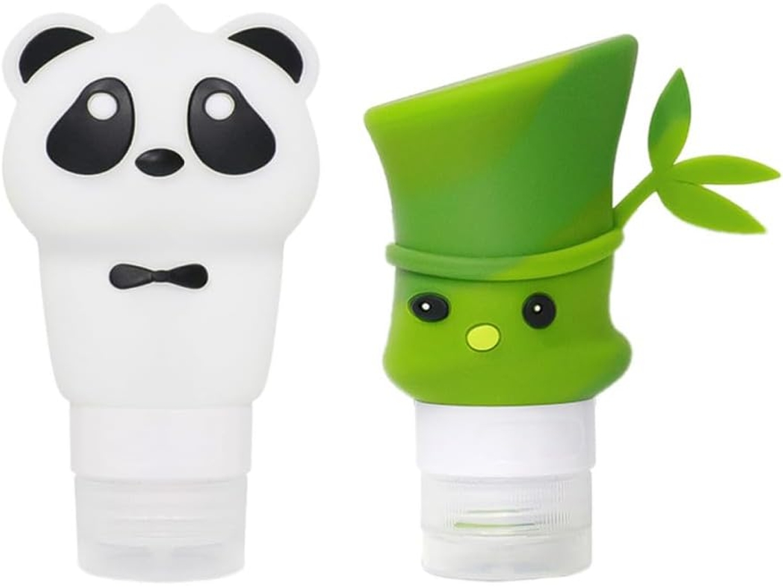Conjunto De 2 Frascos De Viagem De Silicone, Com Estampas De Bambu E Panda