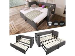 Sofá-cama 90x190, Poltrona-dia Com Cama Auxiliar, Braços Com Usb, Type-c E Porta-copos, Linho Misto, Cinza, Sem Colchão.