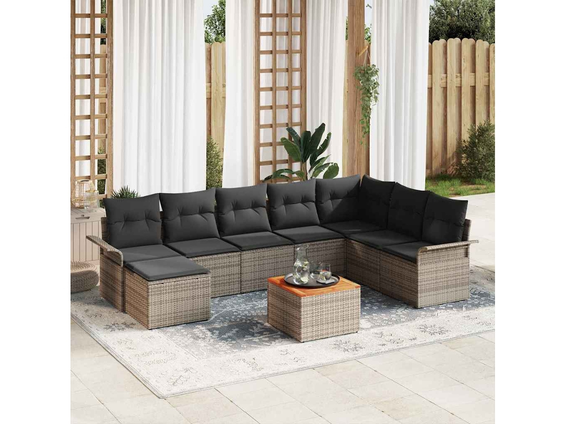 Vidaxl Conjunto De Sofá De Jardim 9 Pcs Cinzeto Vime Pe