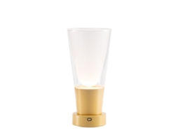 Vaso Zafferano Soffio - Luminária De Mesa Led Ip65 Recarregável Com Função Vaso, Dimmer Por Toque, Vidro Transparente E Base Dourada - Bateria 10h