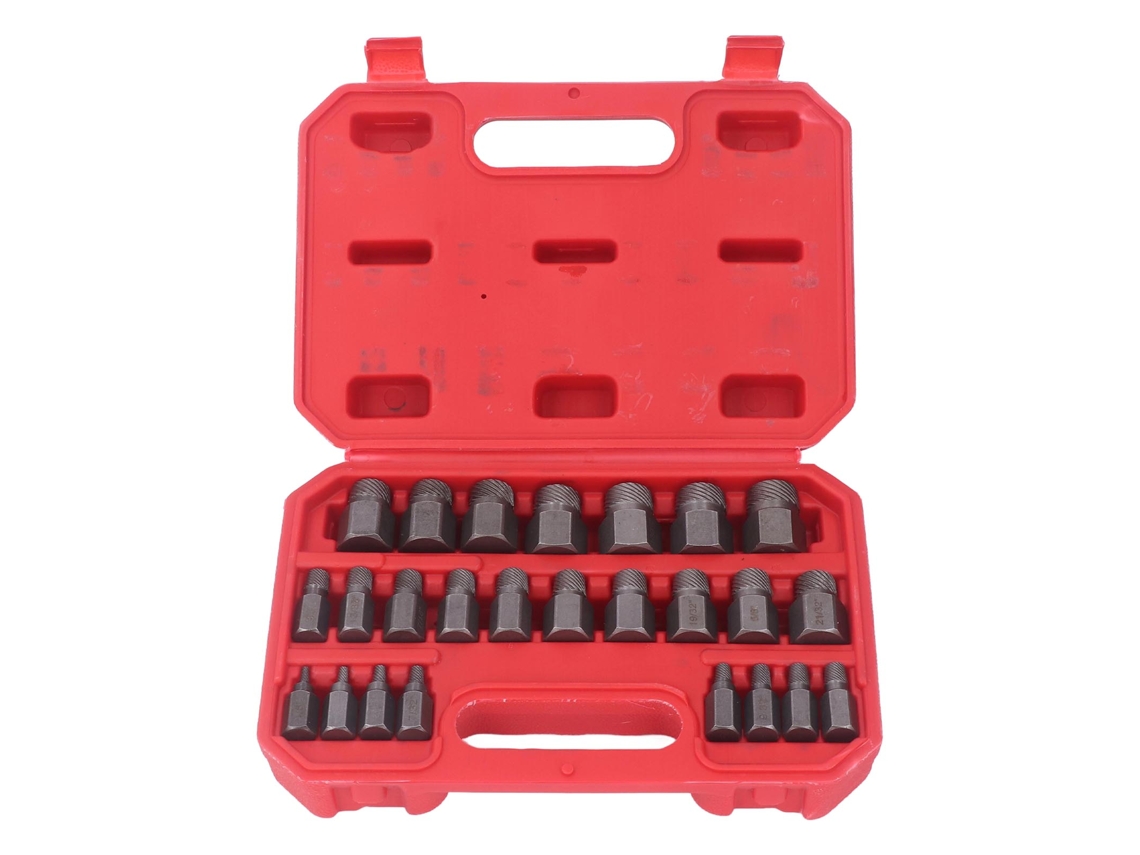 25 Piezas Set De Extractores De Tuercas Dañadas Acero Cromo Molibdeno Herramientas De Remoción De Tornillos Y Tuercas Tamaño Estándar Pulgadas