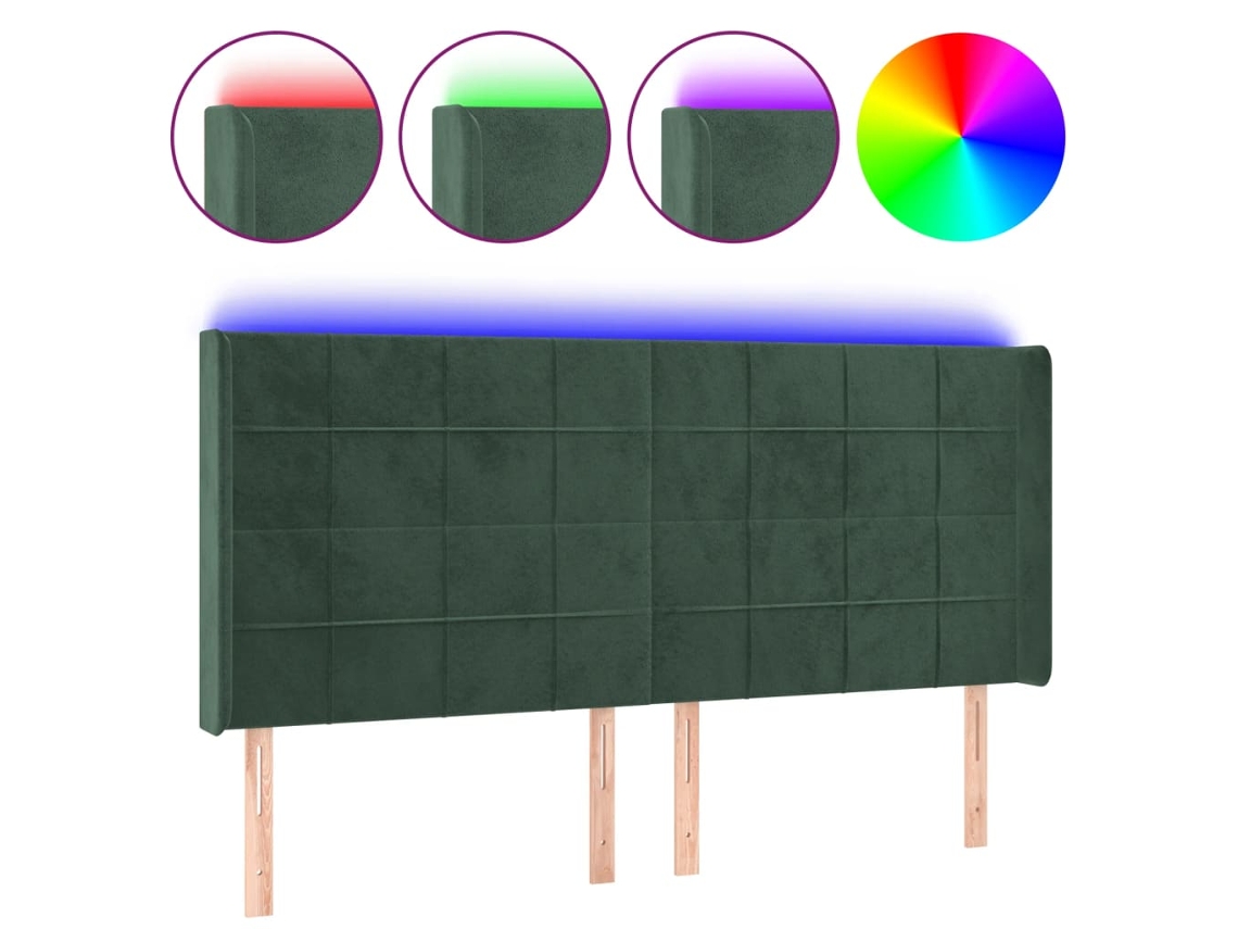 Led Headboard, Led Headboards Vidaxl Verde Veludo (163 X 16 X 118/128 Cm)