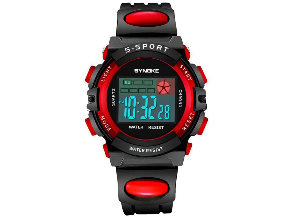 Relógio eletrônico esportivo para estudantes e jovens, pulseira moderna e simples, preto e vermelho.