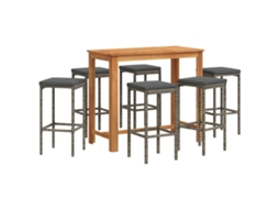 Conjunto de Bar para Jardim 7 Pcs Acácia Maciça/vime Pe Cinzento MAISON EXCLUSIVE