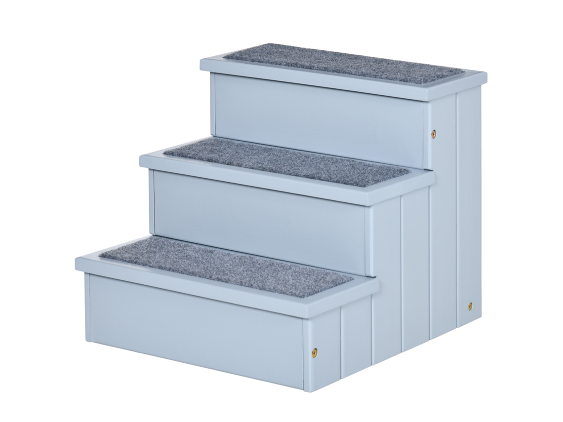 Escada De Estimação Com 3 Degraus Espaço De Armazenamento E Tapete Antiderrapante Portátil Carga Máxima 30 Kg 40,5x44,5x38 Cm Cinza