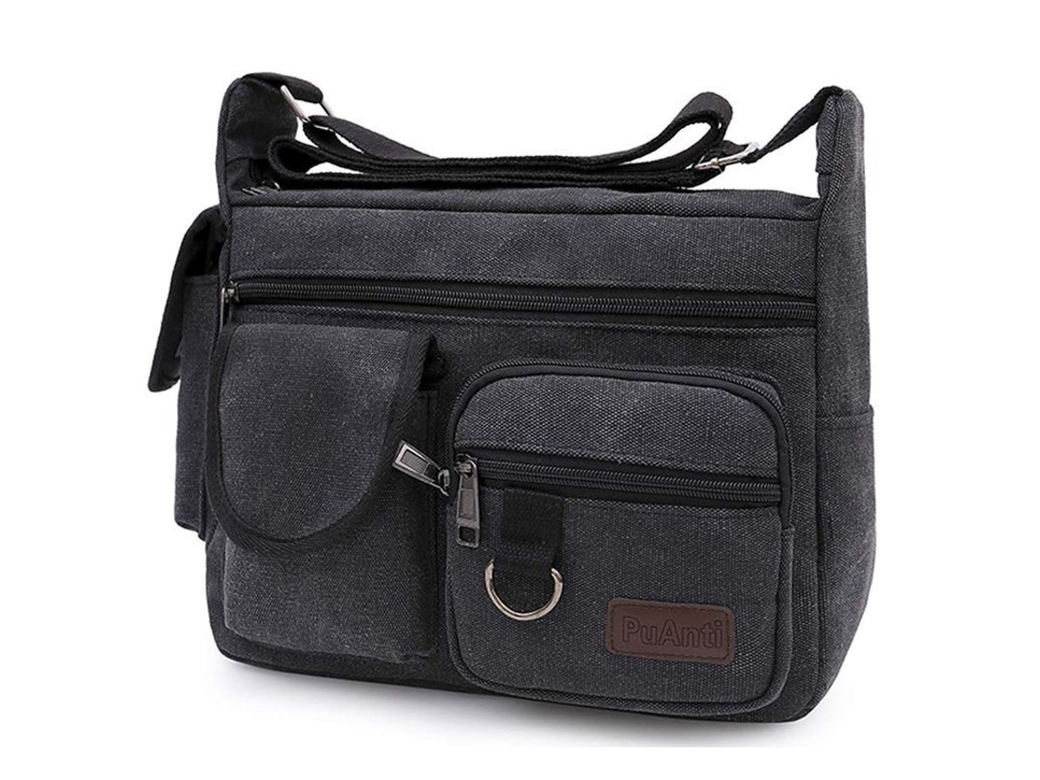 Mochila Messenger de Lona, Bandolera, para Trabalho, Escola, Preto (S/MARCA)