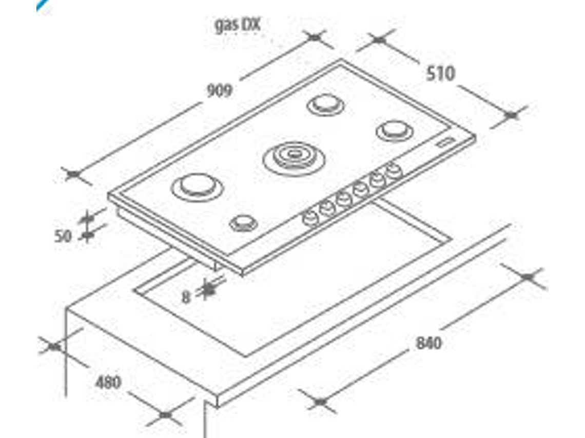 Placa de Gás CANDY PG 953/1 SX (Gás Natural - 90.9 cm - Inox)