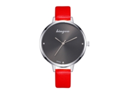 Relógio de Pulso Feminino de Moda com Pulseira de Couro Padrão Simples (vermelho)
