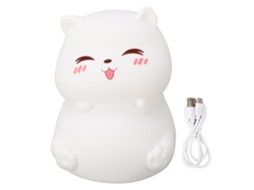 Luminária noturna infantil em formato de gato, com controle por toque.