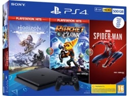 Consola PS4 Slim + Horizon Zero Dawn + Ratchet & Clank + Spider-man (500 GB)