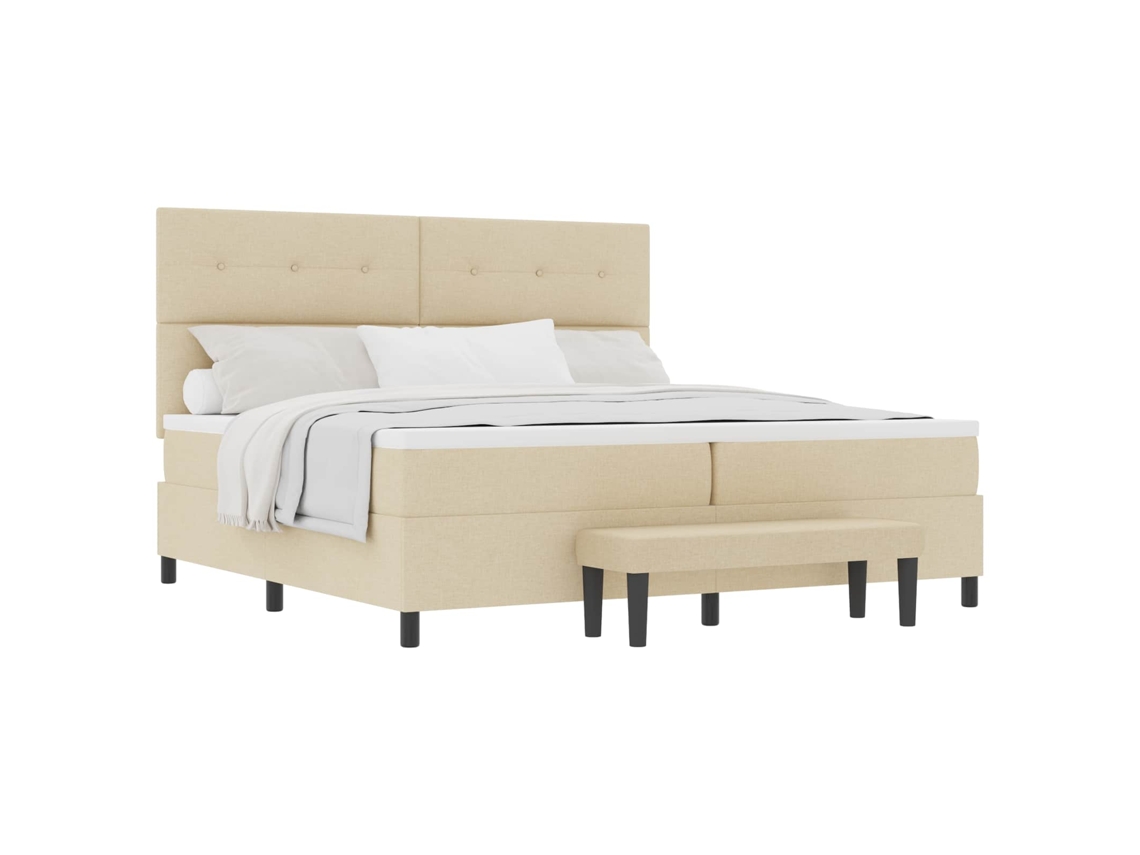Cama Box com Cabeceira Creme 200 X 200 Cm Tecido MAISON EXCLUSIVE