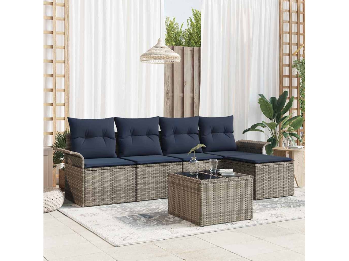 Vidaxl Conjunto De Sofá De Jardim Com Almofada 6 Pcs Cinzeto Vime Pe