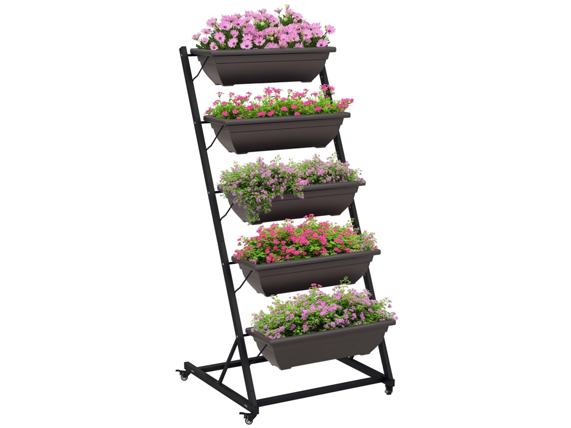Estante Para Plantas Com 5 Níveis E Rodízios Marrom 145 Cm