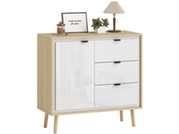 Aparador Melamina De Madeira E Mdf Cor Madeira E Branco 80x35x77 Cm Homcom