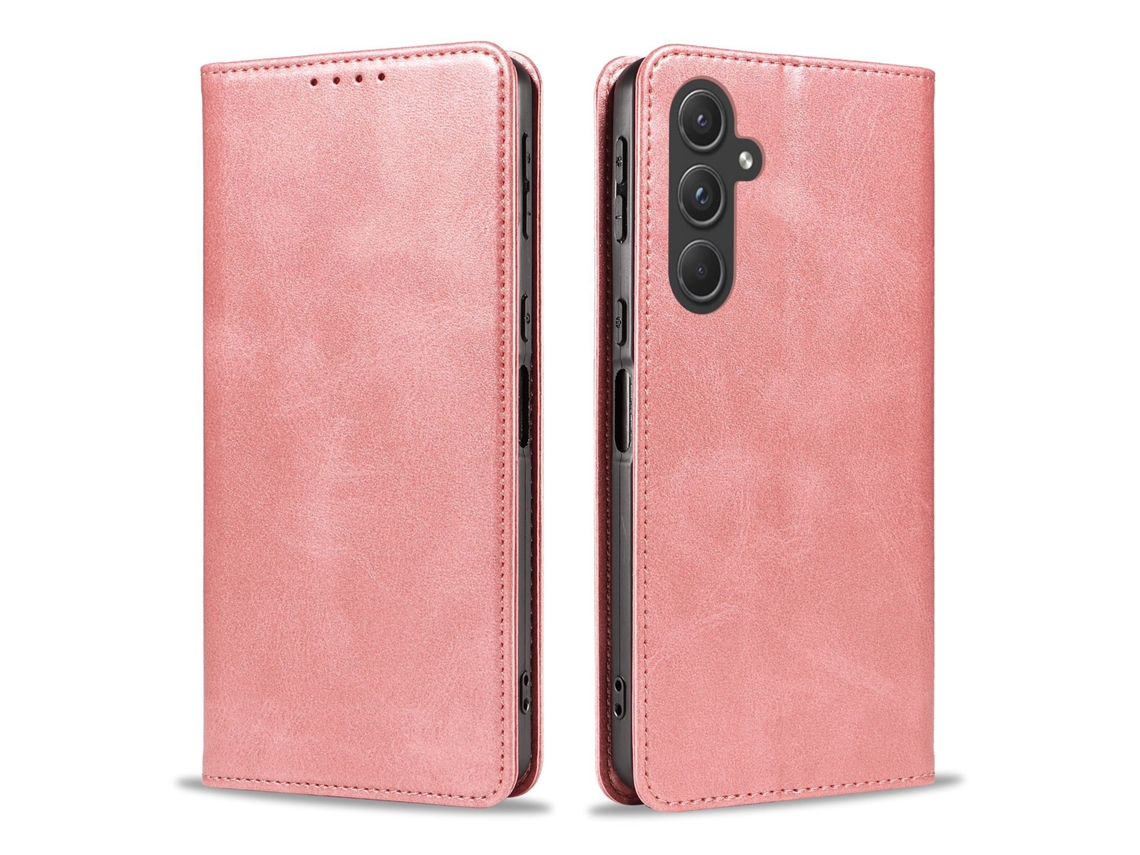 Capa De Couro Com Padrão De Bezerro, Ideal Para Samsung.ouro Rosa - A20e
