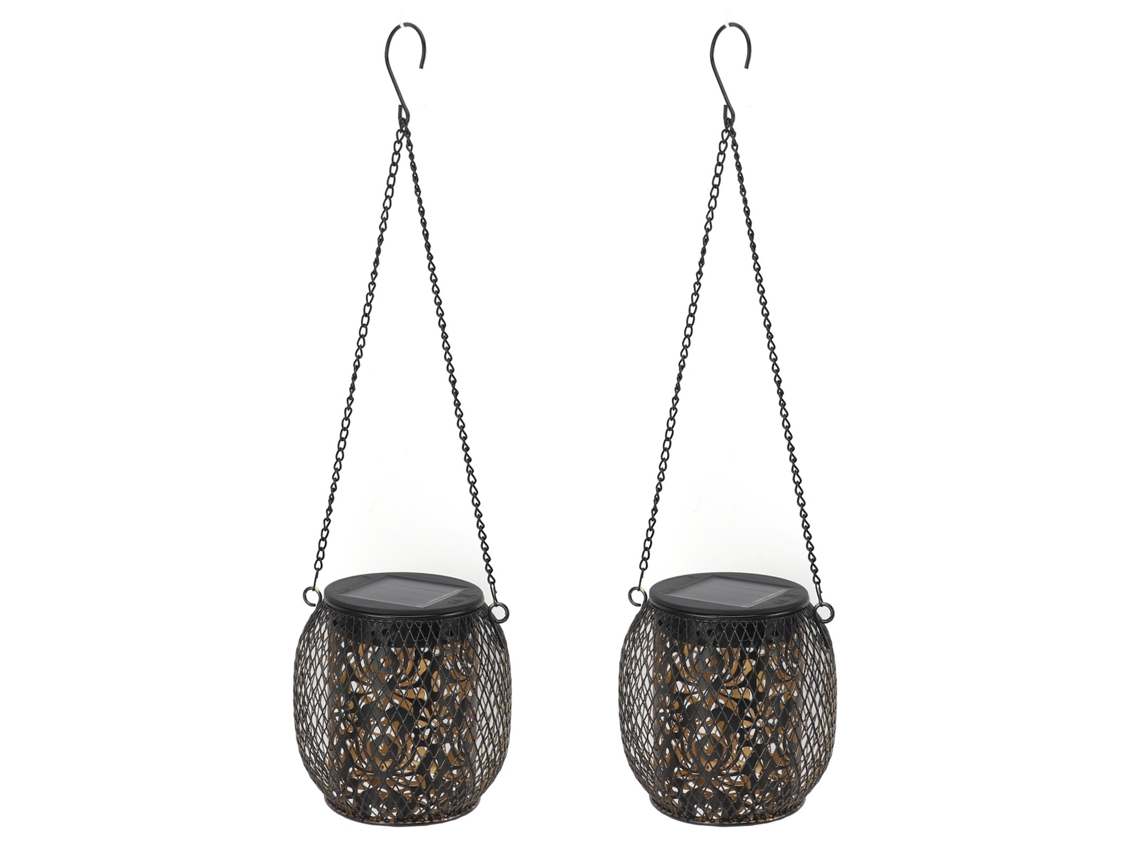 2026 2pcs Lanternas Solares Penduradas Exteriores Ip65 Impermeáveis Lâmpada de Ferro Forjado Decorativa para Jardim Pátio Pátio Gramado