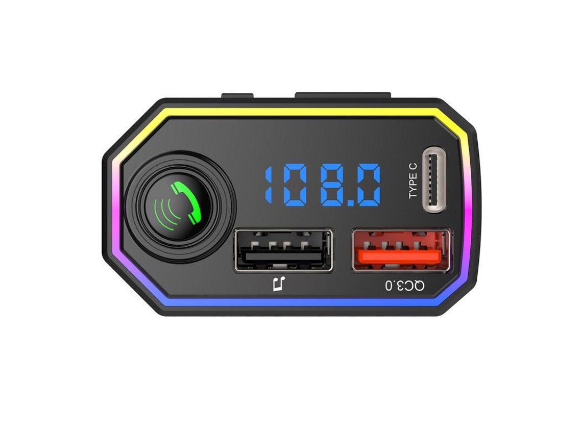 Transmissor Fm YIZHOOD P6 Adaptador de Rádio Sem Fio Fm 5.0 Carregamento Duplo Colorido Modulador de Luz Ambiente Player Preto