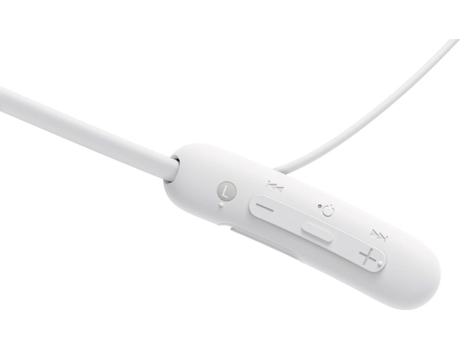 Auriculares Bluetooth SONY Wisp510B (In Ear - Microfone - Branco) — Auriculares desportivos s/fios. Resistentes aos salpicos e suor (IPX5). Suporte em arco almofadado para melhor ergonomia. Autonomia até 15 horas. Controlo mãos-livres integrado no próprio auricular. Compatível c/assistentes Android e iOS.