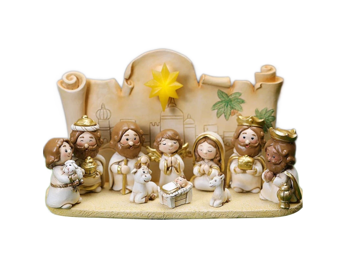 Conjunto de Natividade Natal Miniatura Animais Resina Decorativa Casa Escritório S/MARCA