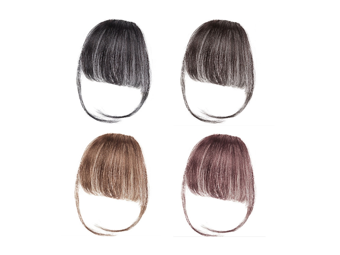 Franja de cabelo com presilha, castanha escura, para uso diário.