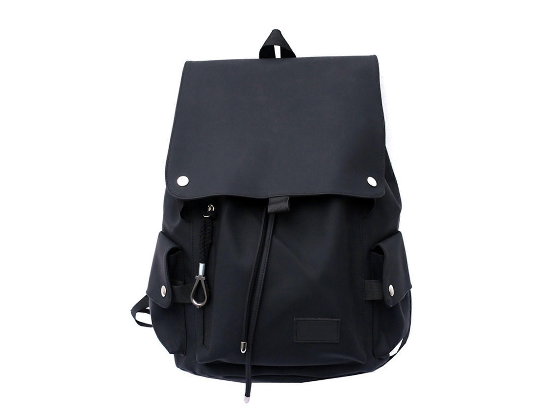 Mochila Escolar Versátil Em Pu, Resistente À Água, Com Aba Grande E Cordão, Ideal Para O Dia A Dia. Preta.