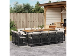 Vidaxl 13 Pcs Conjunto De Jantar P/jardim Com Almofadões Vime Pe Preto