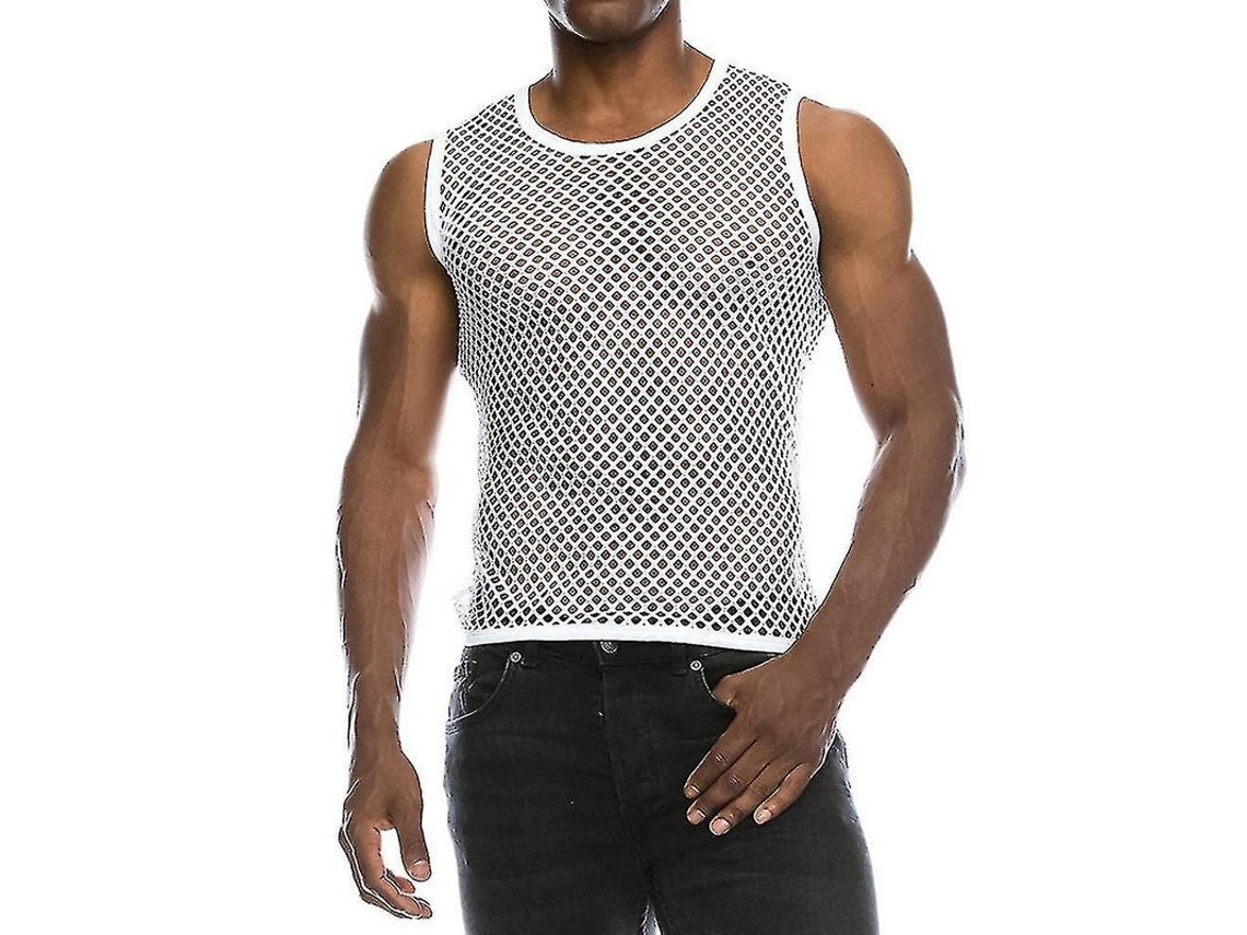 Colete De Malha Casual De Verão Para Homem Com Design Muscular E Sem Mangas Branco