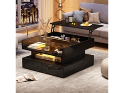 Mesa 80x80x45 Led Preto 2 Gavetas Altura Regulável VOLTEDGE
