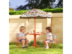Conjunto De Jardim Infantil Com Mesa De Piquenique E Guarda-sol Laranja.