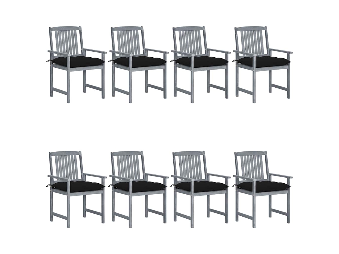 Vidaxl Cadeiras De Jardim C/ Almofadões 8 Pcs Acácia Maciça Cinzento