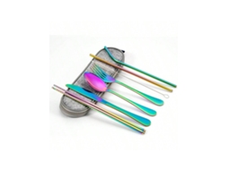 Conjunto 8 Peças Talheres Reutilizáveis ​​inoxidáveis ​​ Com Estojo, Portátil, Para Campismo, Lunch Box. Igvtrade