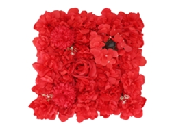 Painel de Parede de Flores Artificiais Seda Rosa Decor Casamento Fundo 15x15in Vermelho