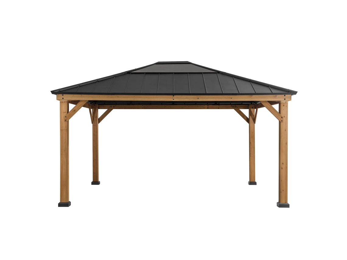 Gazebo De Jardim Em Madeira Para Exterior Ernir 393 Cm X 452 Cm Com Claraboia E Gancho De Teto