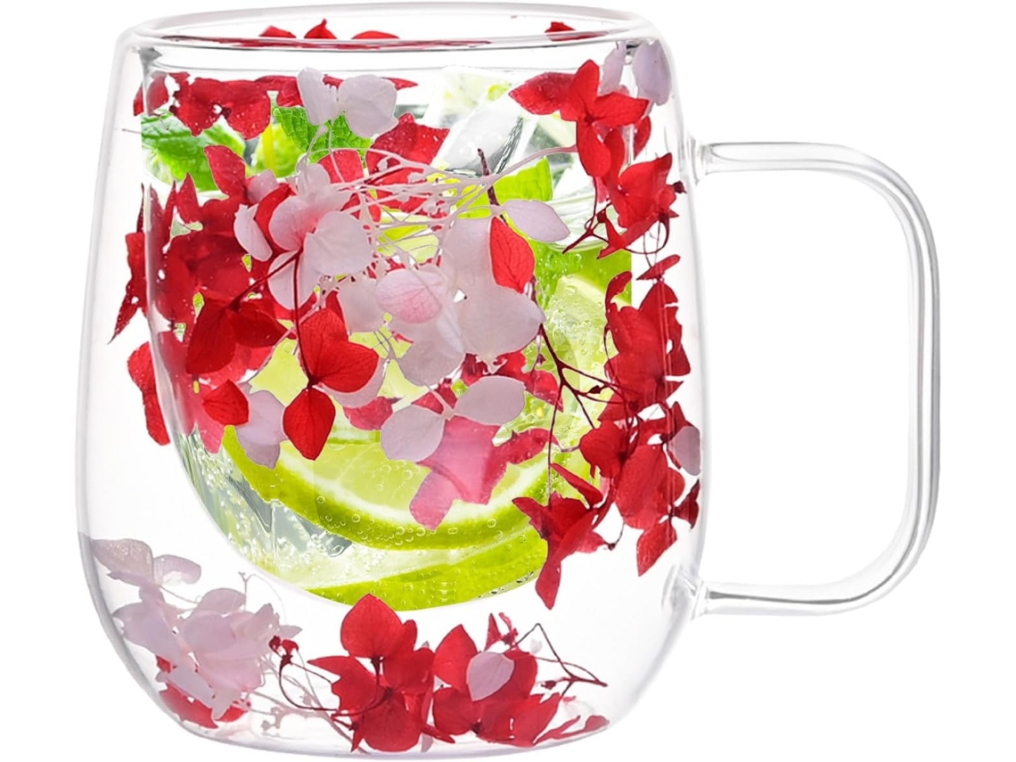 Copos De Vidro Com Isolamento Duplo, De Parede Dupla, De Chá/café Com Flores Secas Isoladas Transparente, Copo