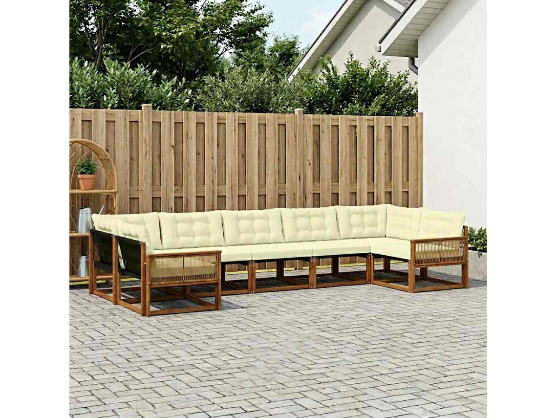 Vidaxl Conjunto De Sofás Para Exterior 7 Unid. Natural E Creme