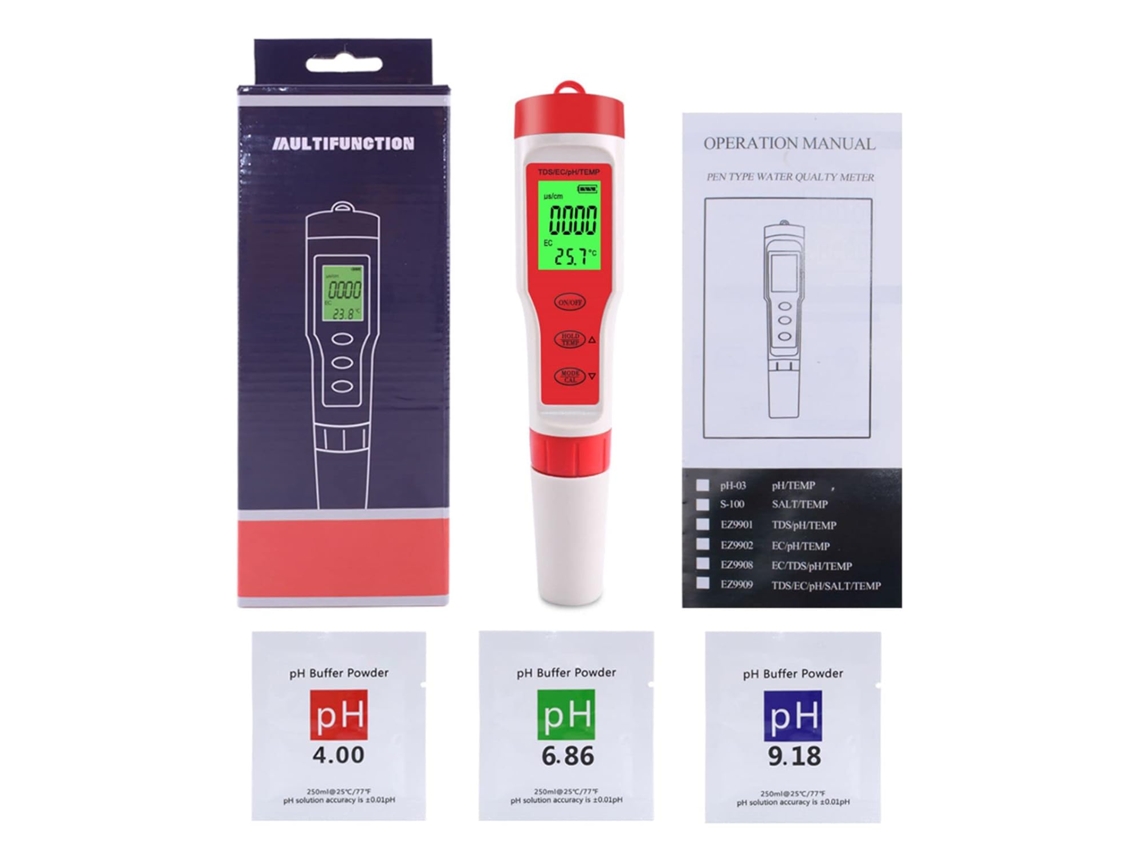 Testador De Ph Para Piscina 4 Em 1, Medidor Eletrônico Digital De Ph Da Qualidade Da Água, Para Teste De Ph/tds/ec/temperatura Zeuxo