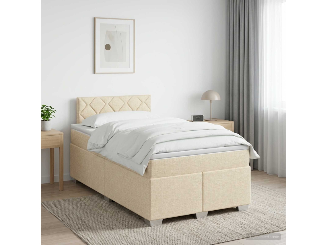 Vidaxl Cama Box Spring Com Colchão Creme 120 X 200 Cm Tecido